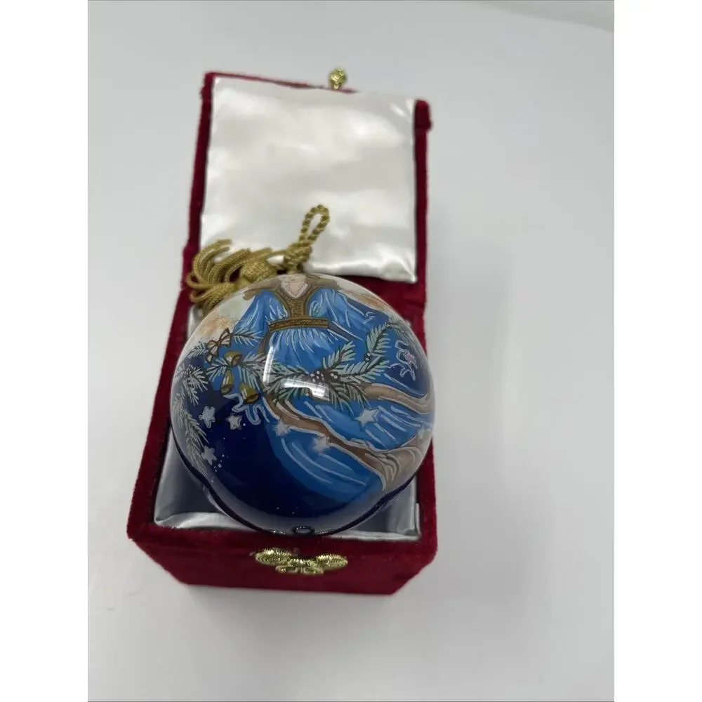 Li Bien Reversed Hand Painted Christmas Ornament Blue Angel Stars Tassel